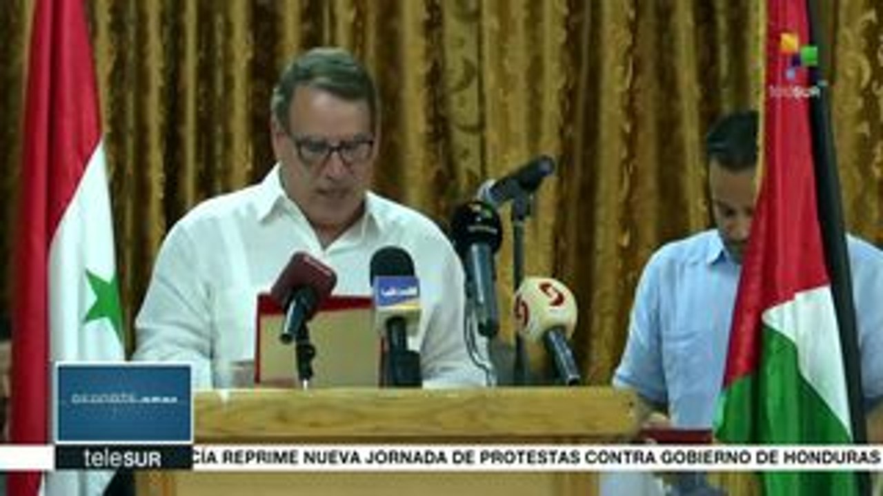 Palestinos en Siria realizan acto solidario con Cuba y Venezuela