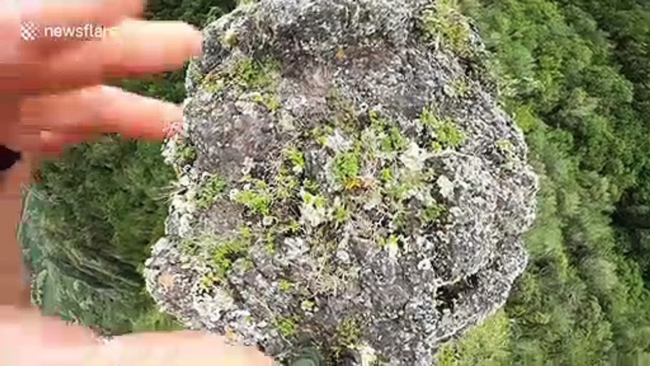 Hawaiian hiker surrounded by stunning scenery tackles nerve-racking narrow ridge