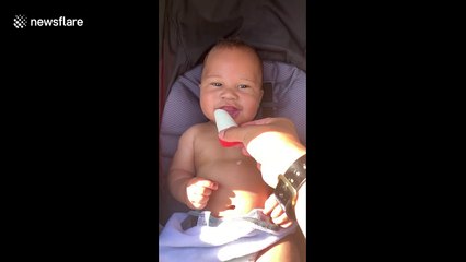 Breastmilk popsicle is a hit for teething baby on a hot day