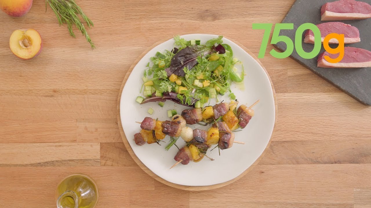 Recette de brochettes de Magret de Canard aux pêches et romarin - 750g