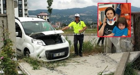 Kediye çarpmak istemeyen kadın sürücü bahçe duvarına çarptı