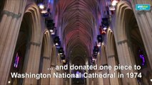 A 3.6 billion-year-old moon rock shines in Washington National Cathedral