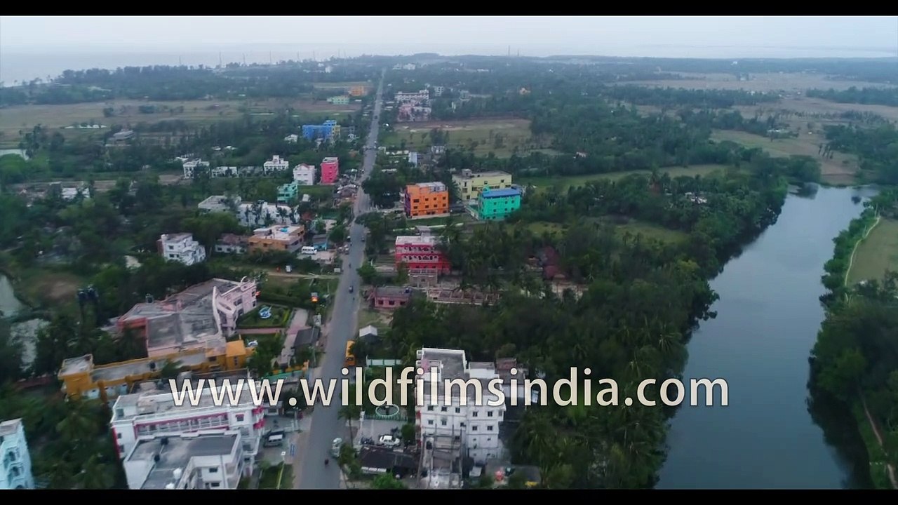 Birds eye view of Bakkhali beach in the evening  | 4k Aerial stock footage