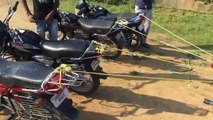 BULLET 350 VS 4 HERO HONDA (350 CC VS 400CC) TUG OF WAR