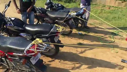BULLET 350 VS 4 HERO HONDA (350 CC VS 400CC) TUG OF WAR