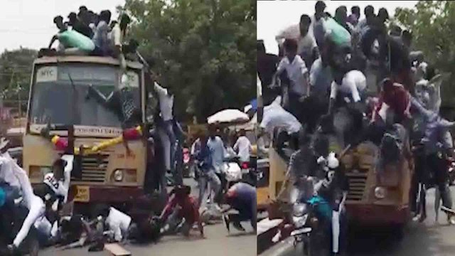பஸ் கூரை மீது பஸ் டே அட்டகாசம்...பல மாணவர்கள் கைது!