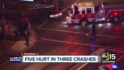 Five hurt in three crashes in Phoenix