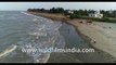 Panorama view Local fishermen catching fish at Bakkhali beach, Bay of Bengal, West Bengal, India. 4k Aerial stock footage