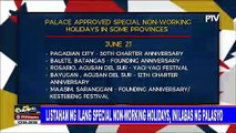 Listahan ng ilang special non-working holidays, inilabas ng Palasyo