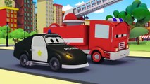 The Car Patrol: fire truck and police car  in Amber's siren is stolen in Car City  Trucks Cartoons