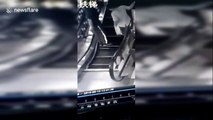 Shoppers avoid injury after steps on an escalator collapse in a Chinese mall
