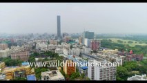 Birds eye view of Kolkata streets and buildings, from Parkstreet. 4k Aerial view, Kolkata, West Bengal, India. Stock footage.