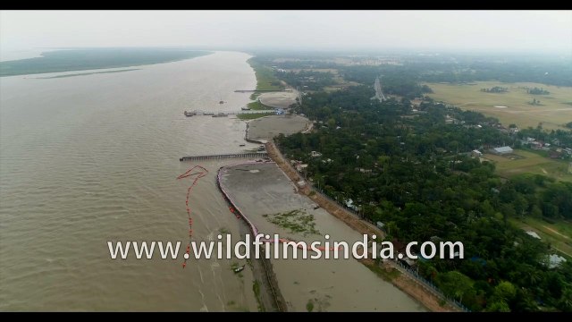 Panorama view of Kakdwip Gangasagar, Bay of Bengal, West Bengal, India - 4k Aerial Stock Footage for films
