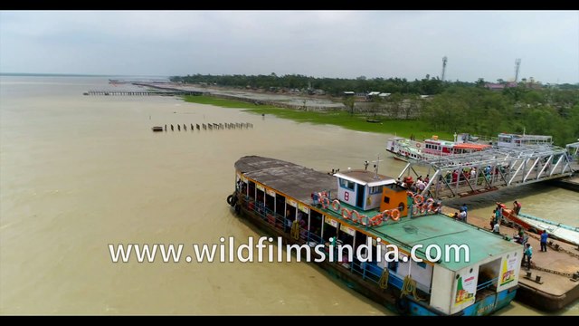 4K birds eye view , Aerial shoot of the Hooghly River meeting the Bay of Bengal, Kakdwip, Gangasagar, West Bengal, India. Stock Footage.