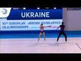 Kseniia LYTOVCHENKO & Vladyslav VELYKODNYI (UKR) - 2017 Aerobics Europeans, junior mixed pair final