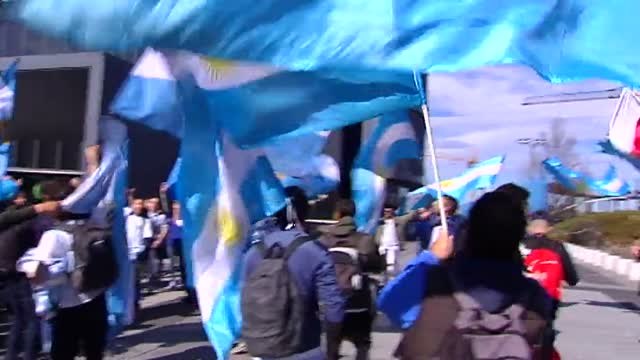 Ambiente festivo en el hotel de concentración de la selección argentina