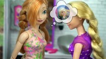 Rapunzel Barbie Beauty Salon Makeover Hair Style on Frozen Anna & Disney Princess Dolls