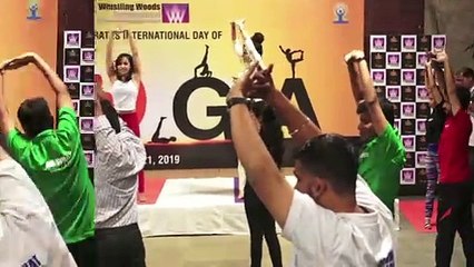 Jackie Shroff & Palak Mucchal Celebrate International Yoga Day 2019 With Students Of WWI