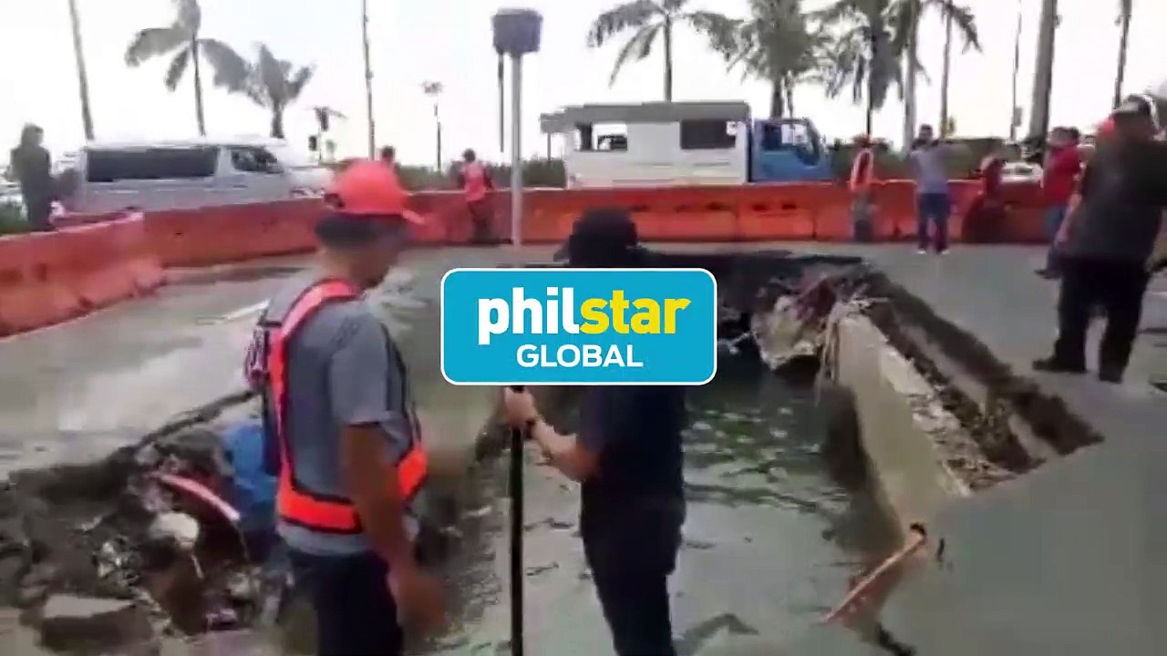 Authorities survey collapsed area on Roxas Boulevard