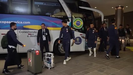Brazil arrive at hotel in Porto Alegre