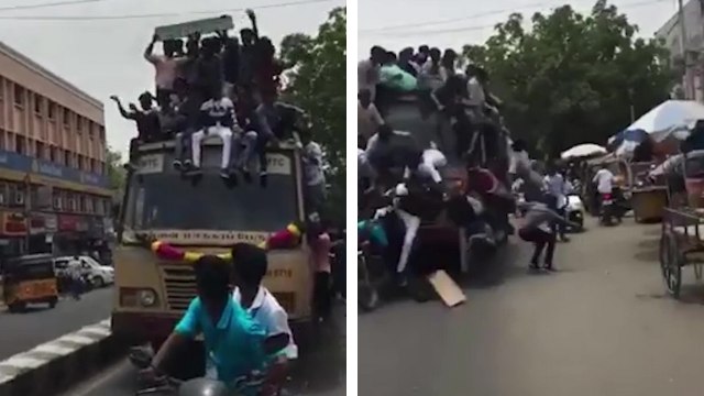 Des étudiants tombent du toit d'un bus après un freinage d'urgence