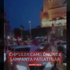 Bunun adı azgınlık! Cami önünde şampanya patlattılar