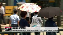 Monsoon season begins, heavy rain expected across S. Korea until late Thursday