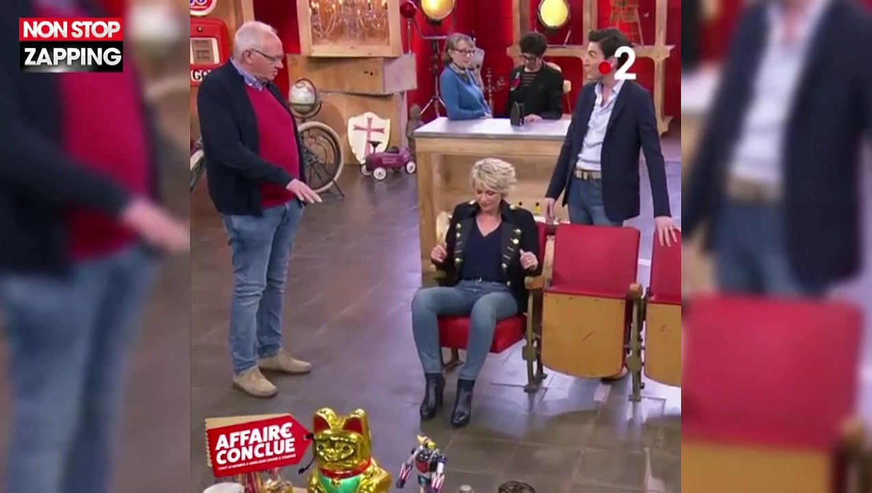Affaire conclue : Sophie Davant fait une drôle de chute sur le plateau et se fait mal (vidéo)