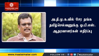 அ.தி.மு.க.வில் சேர தங்க தமிழ்செல்வனுக்கு ஓ.பி.எஸ். ஆதரவாளர்கள் எதிர்ப்பு