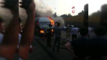 E5'te içinde 11 kişinin bulunduğu servis minibüs alev alev yandı