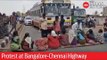 Protest at Bangalore-Chennai Highway after death of 40-yr old