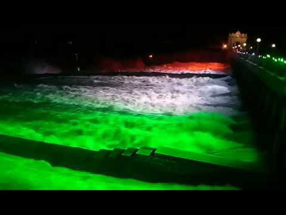 Water flow at KRS dam illuminated in colors-watch video