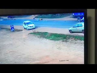 Road accident near Puttur: Two wheeler Rider escapes mishap
