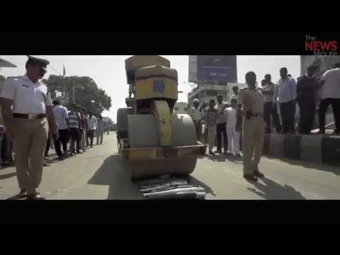Watch: Bengaluru cops rip loud silencers from bikes, crush them with road roller