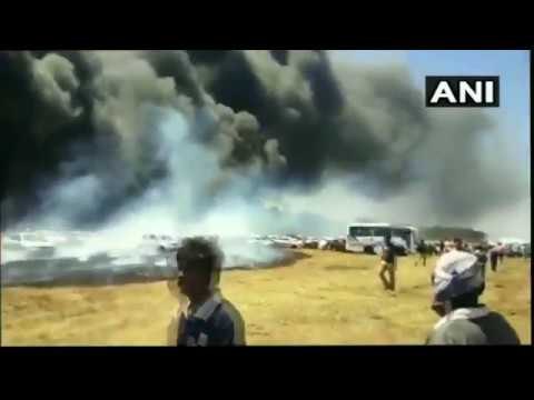 #New | Fire Accident in Bengaluru #aeroindia2019 | 80-100 cars gutted in fire