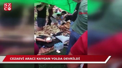 Akseki'de cezaevi aracı devrildi!