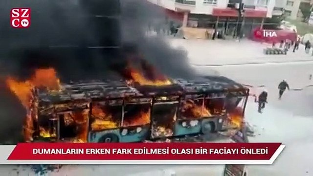 Halk otobüsü seyir halindeyken alev aldı