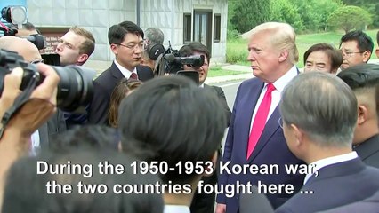 Trump and Kim hail good relations in historic meeting in N.Korea