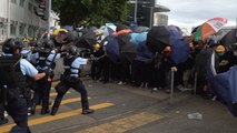 Clashes between anti-extradition bill protesters and Hong Kong police as July 1 handover ceremony begins with sober flag-raising