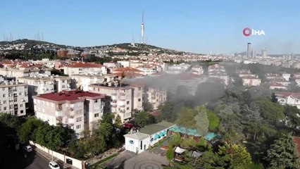 Üsküdar'daki çatı yangını havadan görüntülendi