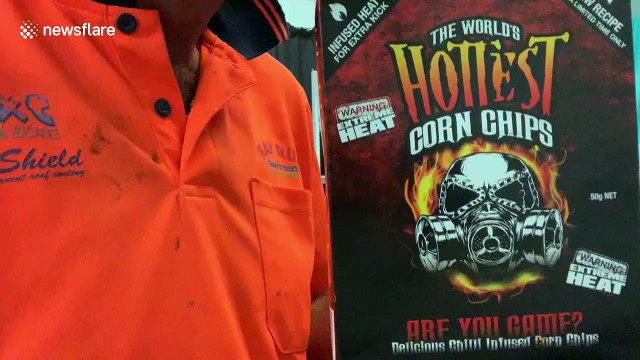 Aussie blokes suffer while eating The World's Hottest Corn Chips