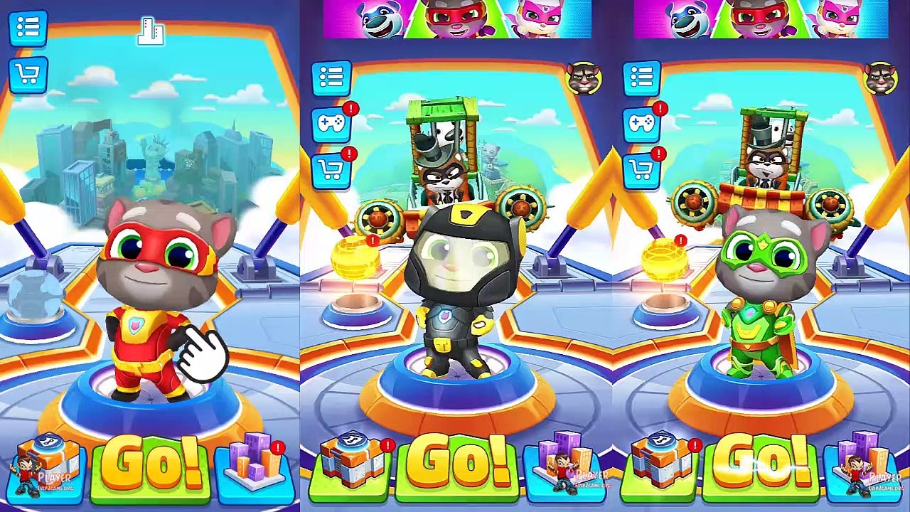 Talking Tom Hero Dash Gameplay - Super Red Tom vs Super Black Tom vs Super Green Tom