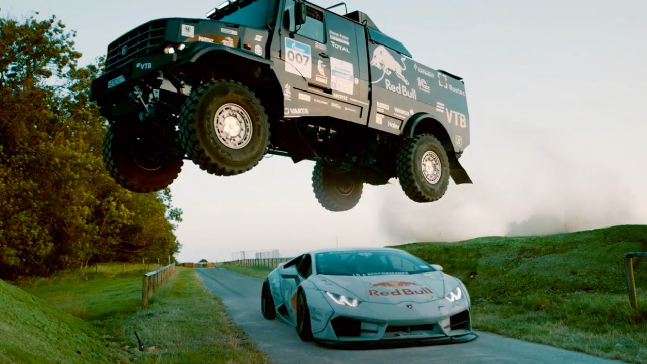 VÍDEO: El Kamaz de Nikolaev y el Lambo Huracán de Whiddett se retan en Goodwood 2019, ¡De locos!