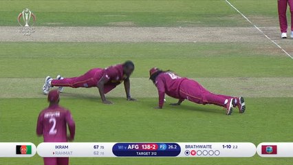 Gayle and Brathwaite do push-ups after dismissing Shah