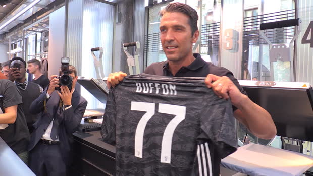Delighted Buffon gets new No. 77 Juve shirt printed on return