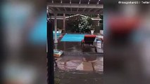 Quake strikes LA home causing pool water to lap up on patio