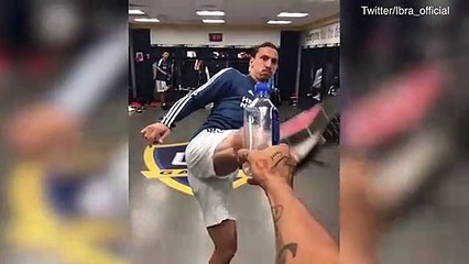 Football legend Zlatan Ibrahimovic nails the bottle cap challenge