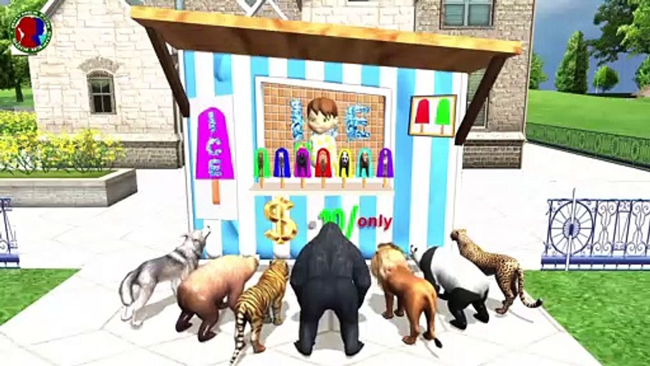 Learn Colors With Animals For Childrens || ice cream colors || lion tiger gorilla bear panda wolf cheetah