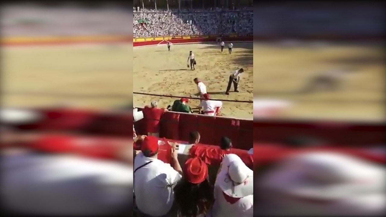 Activistas saltan a una plaza de toros en Pamplona
