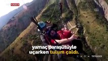 Tulum sanatçısı Balta, yamaç paraşütüyle uçarken tulum çaldı
